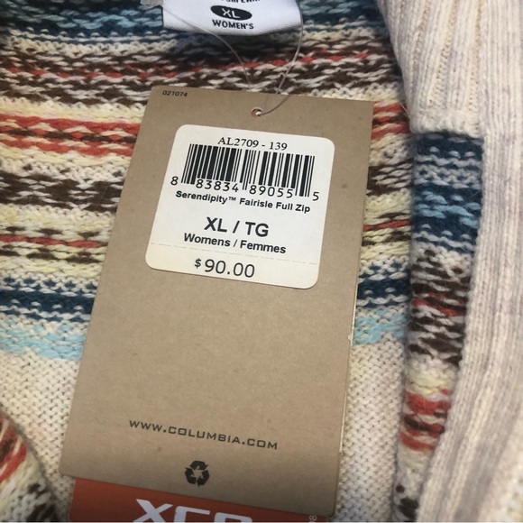 NWT Columbia Serendipity Fairisle Full Zip Women’s Sweater Sz XL Cream/Multi - Picture 4 of 12